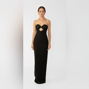 Strapless Black Evening Gown with Rosette Detail
